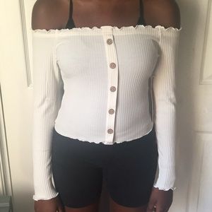 Off the shoulder, long sleeve top